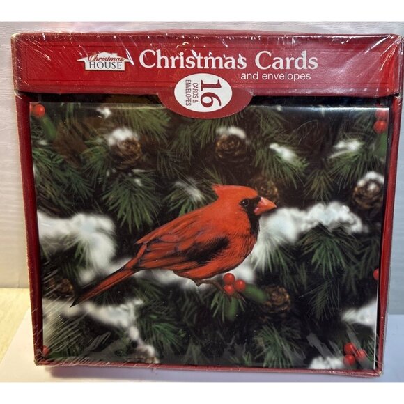 Christmas Cards Boxed & Envelopes Set of 32 Red Cardinal Wreath - Picture 3 of 4